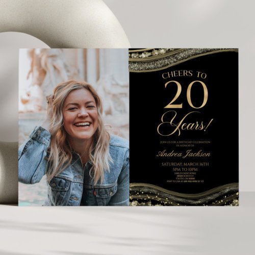 Black Gold Agate Picture 20th Birthday Party
