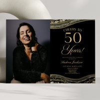 Black Gold Agate Picture 50th Birthday Party