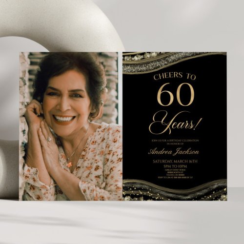 Black Gold Agate Picture 60th Birthday Party