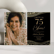 Black Gold Agate Picture 75th Birthday Party Invitation