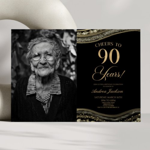 Black Gold Agate Picture 90th Birthday Party