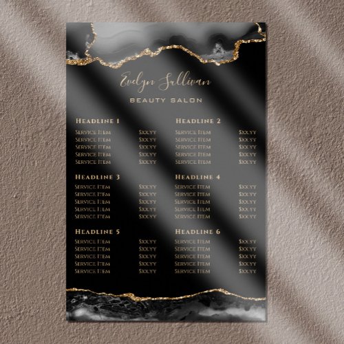 Black Gold Agate Price List Poster