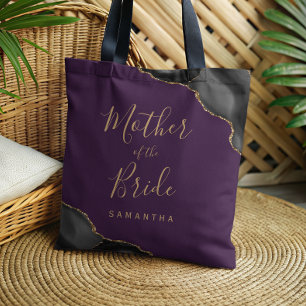 Black Gold Agate Purple Mother of the Bride Tote Bag