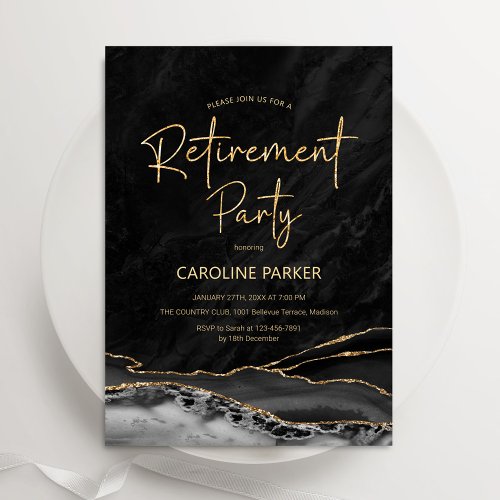 Black Gold Agate Retirement Party Invitation