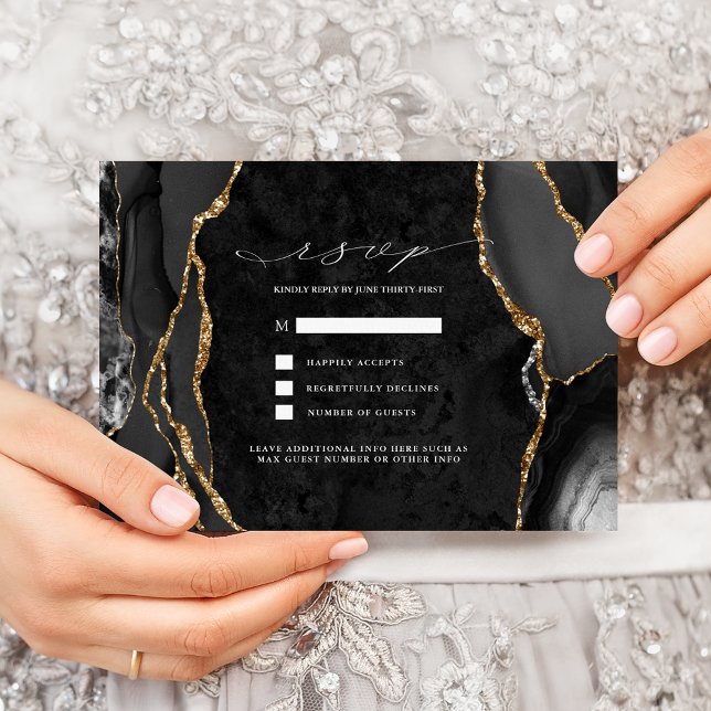Black & Gold Agate RSVP Invitation (Creator Uploaded)