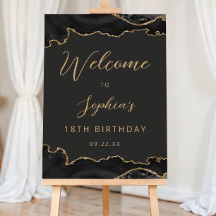 Black Gold Agate Script 18th Birthday Welcome Foam Board