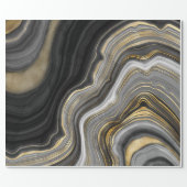 Black gold agate stone marble look elegant party wrapping paper (Flat)