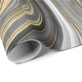 Black gold agate stone marble look elegant party wrapping paper (Roll Corner)