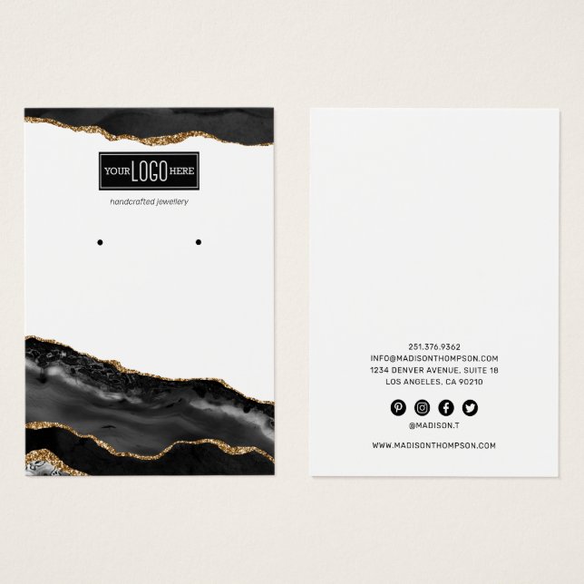 Black & Gold Agate Stud Earring Display (Front & Back)