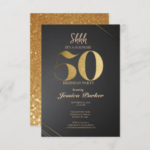 Black Gold Agate Surprise 50th Birthday Invitation