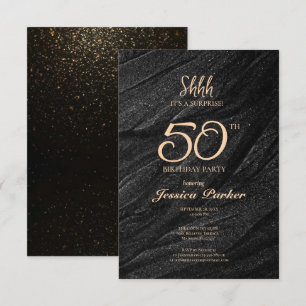 Black Gold Agate Surprise 50th Birthday  Invitation