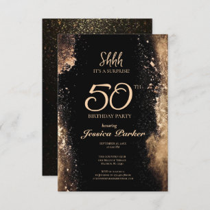 Black Gold Agate Surprise 50th Birthday Invitation