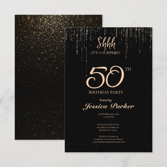 Black Gold Agate Surprise 50th Birthday  Invitation (Front/Back)