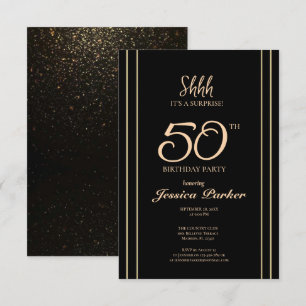 Black Gold Agate Surprise 50th Birthday Invitation
