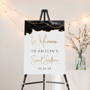 Black Gold Agate Sweet Sixteen Party Welcome Foam Board