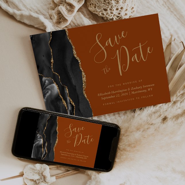 Black Gold Agate Terracotta Save the Date Card (Creator Uploaded)