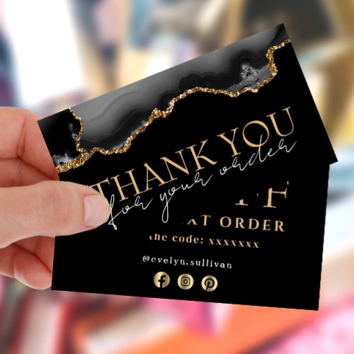 Black gold agate thank you discount card