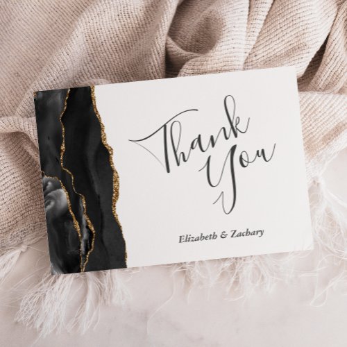 Black Gold Agate Wedding Flat Thank You Card