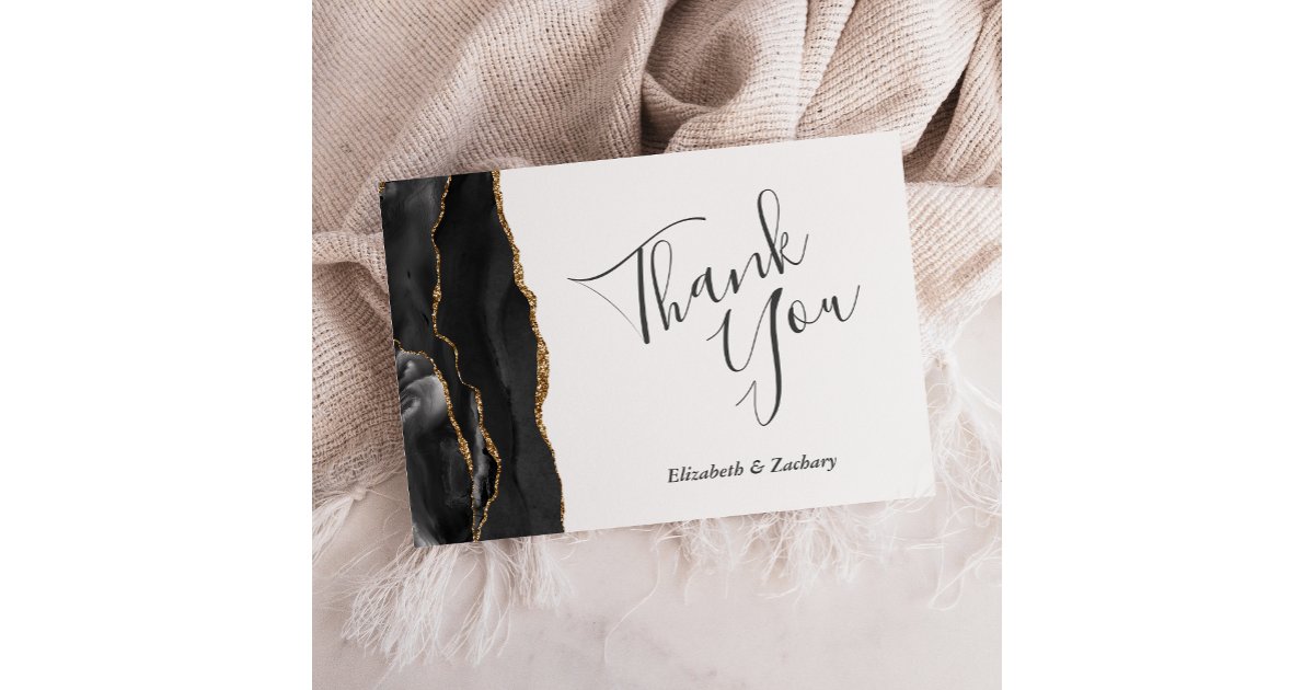 Black Gold Agate Wedding Flat Thank You Card | Zazzle