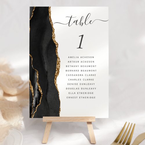 Black Gold Agate Wedding Table Number