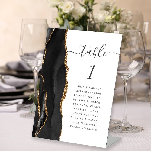 Black Gold Agate Wedding Table Number Pedestal Sign