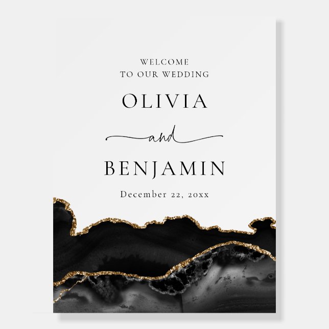 Black Gold Agate Wedding Welcome Foam Board (Front)