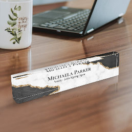 Black Gold Agate White Marble Elegant Professional Desk Name Plate