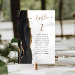 Black Gold Agate White Marble Wedding Table Number<br><div class="desc">The left-hand edge of this elegant modern wedding table number card features a black watercolor agate border trimmed with faux gold glitter. The word "table" appears in gold-colored handwriting script above the table numb in gold italics on a white and silver gray marble background. Add the names of your guests...</div>