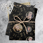 Black Gold Age Photo 21st Birthday Wrapping Paper Sheets<br><div class="desc">This fun design can be personalized with a name and photograph and the age of the birthday girl.</div>