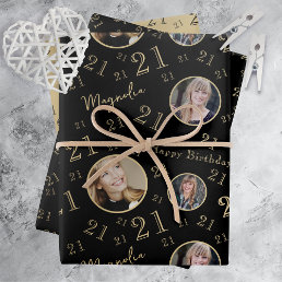 Black Gold Age Photo 21st Birthday Wrapping Paper Sheets