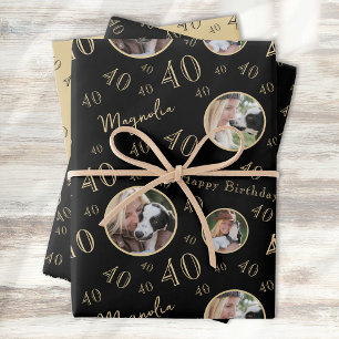 Black Gold Age Photo 40th Birthday Wrapping Paper Sheets
