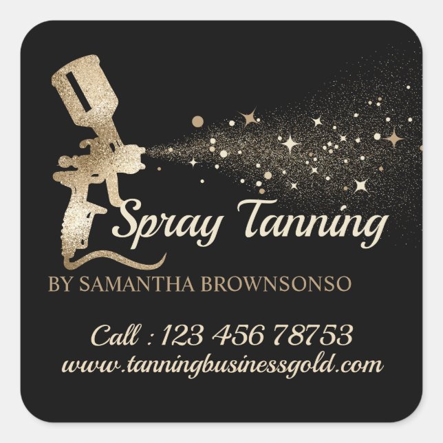Black Gold Air Brush Paint Spray Mobile Tanning Square Sticker (Front)
