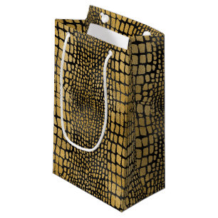 BLACK & GOLD ALLIGATOR PATTERNS SMALL GIFT BAG