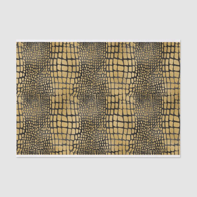 BLACK  & GOLD ALLIGATOR SKIN LOOK TISSUE PAPER (Front)