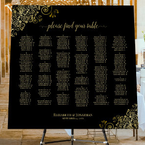 Black & Gold Alphabetical Wedding Seating Chart Foam Board