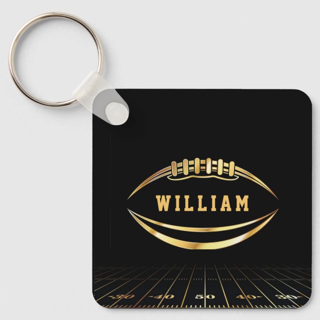 Black & Gold American Football Field Soccer Lover Keychain (Front)