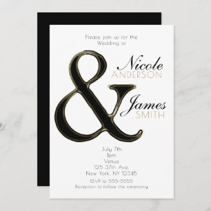 Black & Gold Ampersand Chic Wedding Invitations