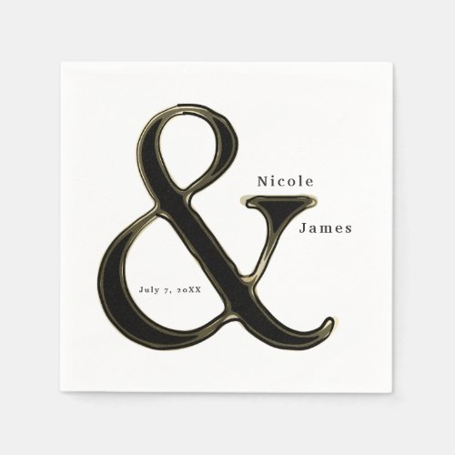 Black  Gold Ampersand Chic Wedding Reception Paper Napkins