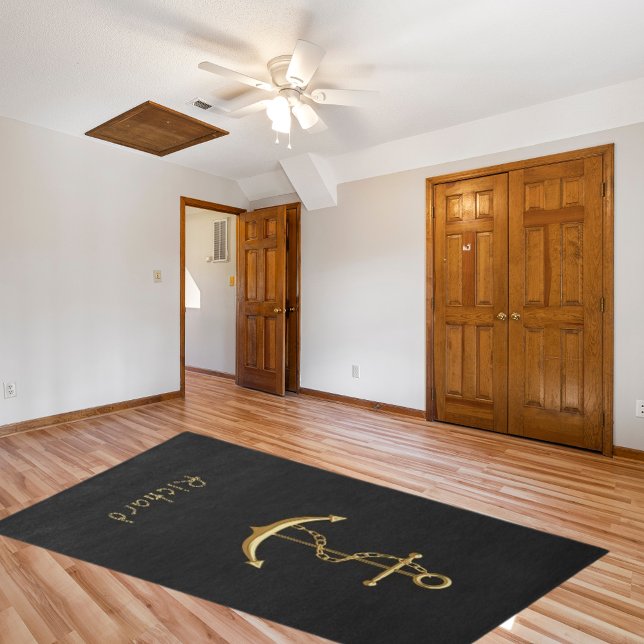 Black gold anchor name nautical rug (Creator Uploaded)