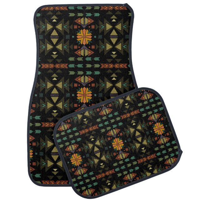 Black, Gold and Aqua Southwestern Style Car Floor Mat (Set)