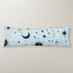Black, Gold and Blue Celestial Sun Moon Stars Body Pillow