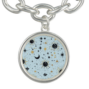 Black, Gold and Blue Celestial Sun Moon Stars Bracelet