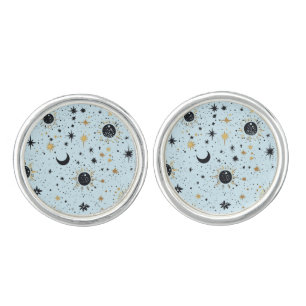 Black, Gold and Blue Celestial Sun Moon Stars Cufflinks