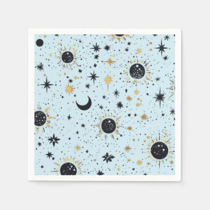 Black, Gold and Blue Celestial Sun Moon Stars Napkins