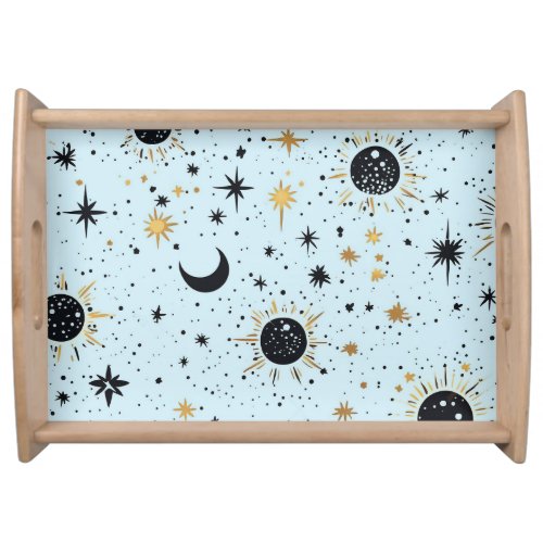 Black Gold and Blue Celestial Sun Moon Stars Serving Tray