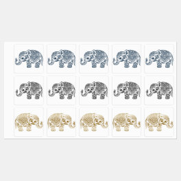 Black gold and blue floral paisley elephant kids' labels