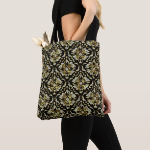 Black gold and diamonds glitter pattern tote bag