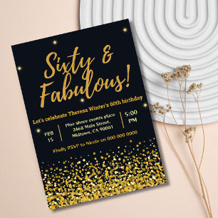 Black, Gold and Fabulous 60th birthday Invitation