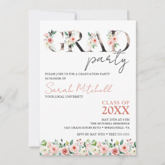 Black, Gold and Floral Graduation Party Invitation