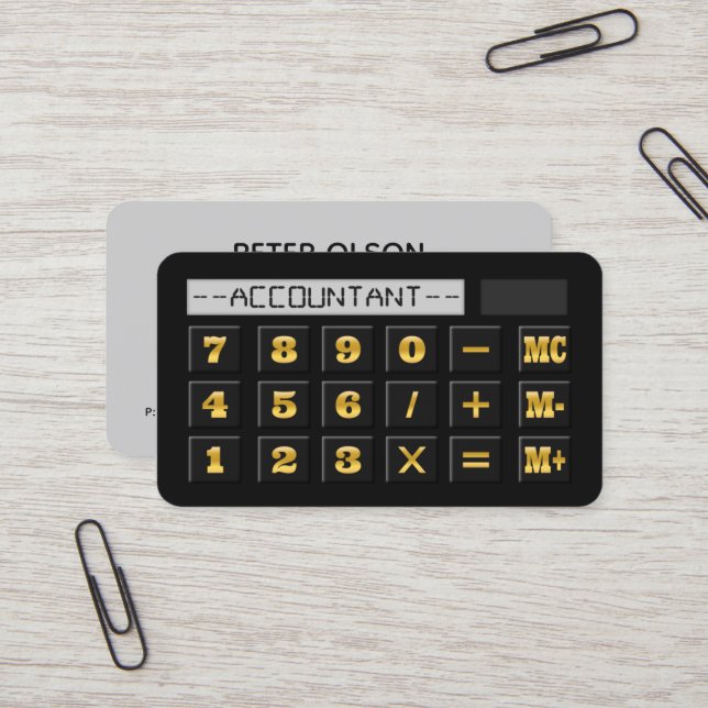 Black Gold and Gray Calculator CPA Tax Accountant Business Card (Front/Back In Situ)
